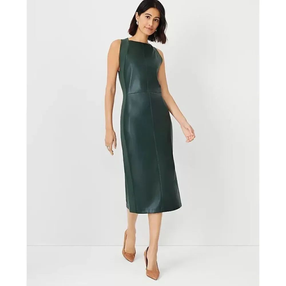 Ann Taylor faux leather mixed media sweater dress green size 6 - Picture 3 of 9